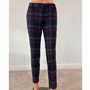 Express Columnist Pants Womens Navy Blue Burgundy Plaid Ankle Dress Slacks‎